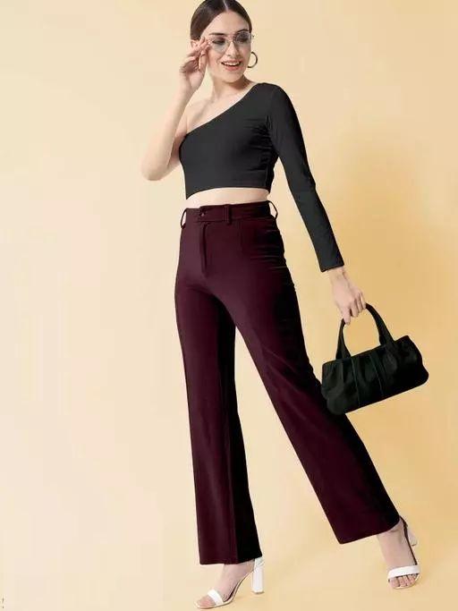 Voguehaven Elegant Wine & Black Lycra Solid Trousers Combo For Women