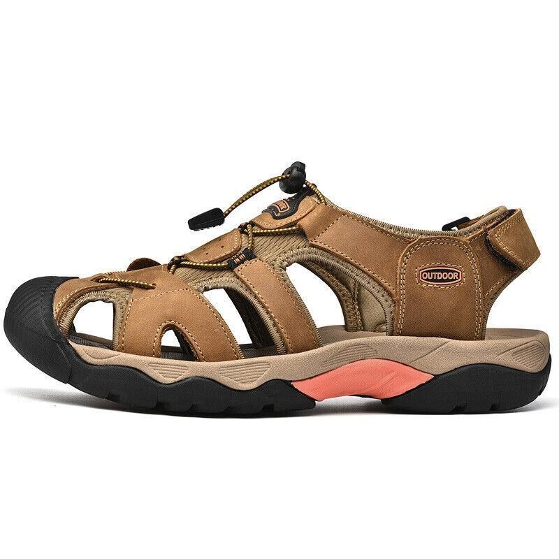 Voguehaven Men's Leather Closed Toe Sandal