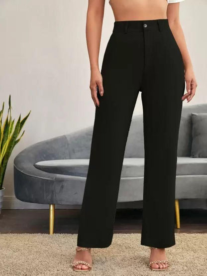 Voguehaven Elegant Pista & Black Lycra Solid Trousers Combo For Women