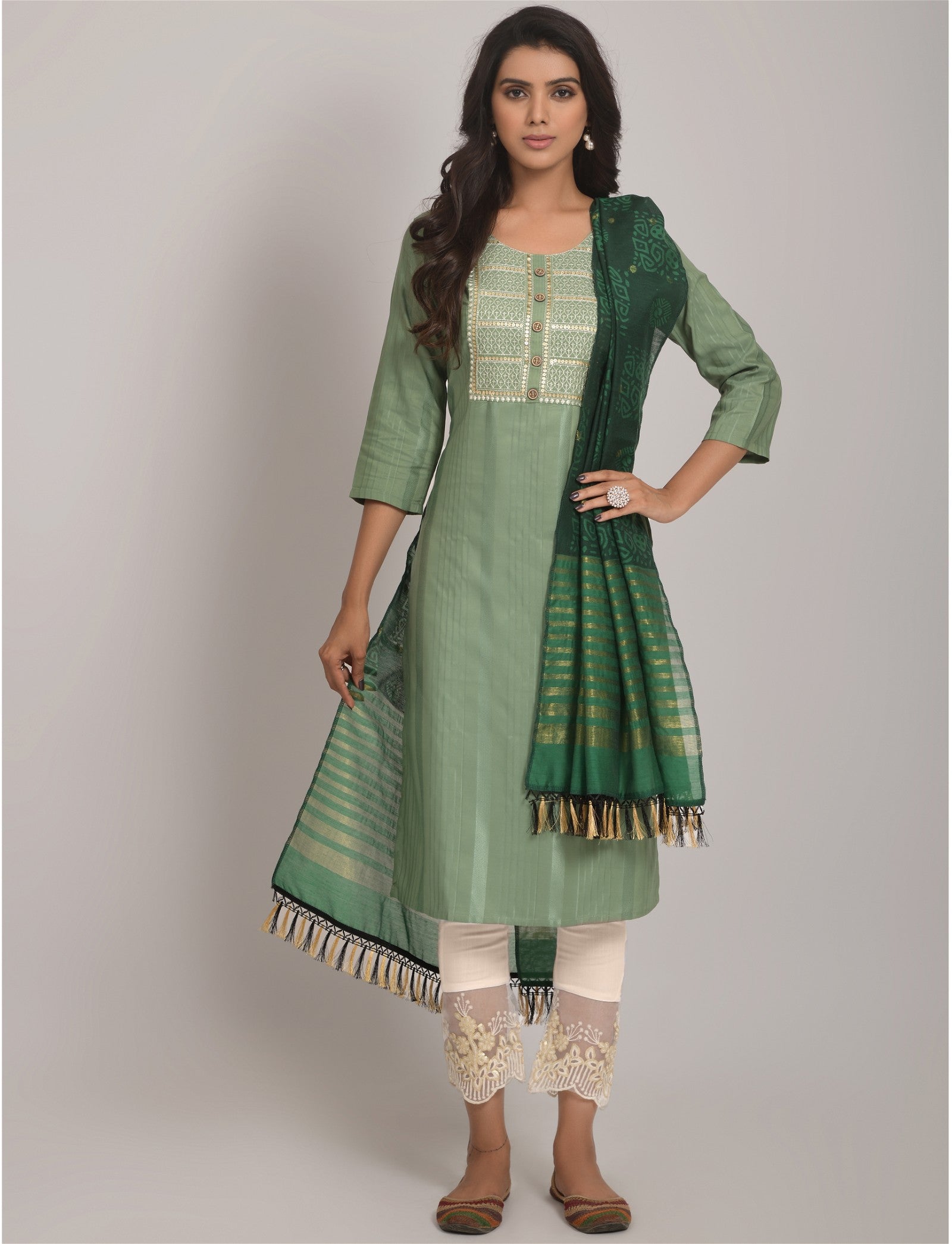 Pista Party Wear Embroidery Worked Kurta With Pant And Duppata Set - VOGUEHAVENSTORE