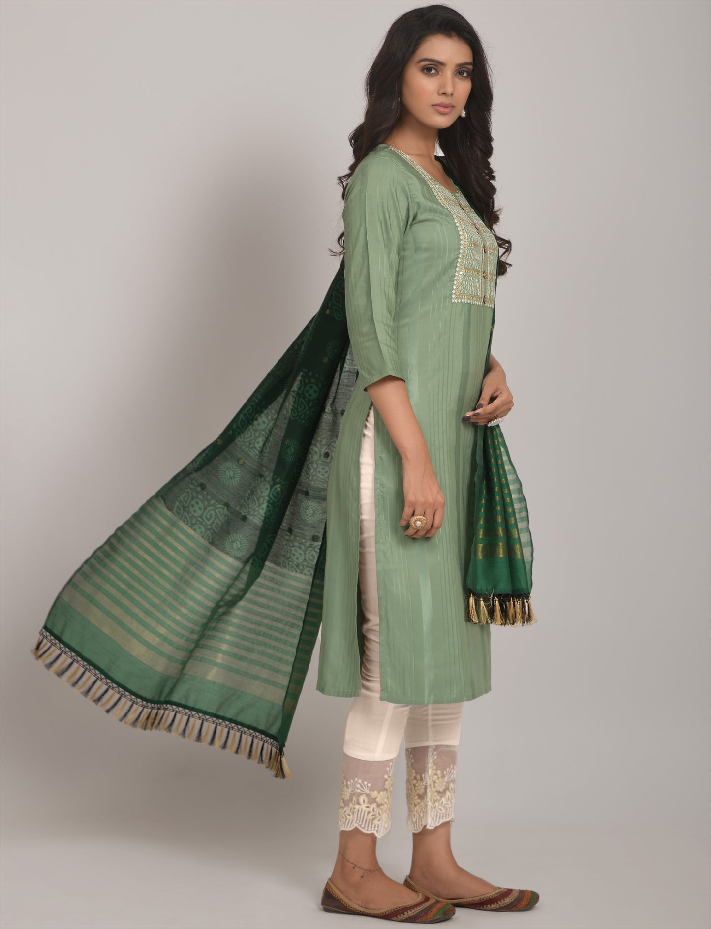 Pista Party Wear Embroidery Worked Kurta With Pant And Duppata Set - VOGUEHAVENSTORE