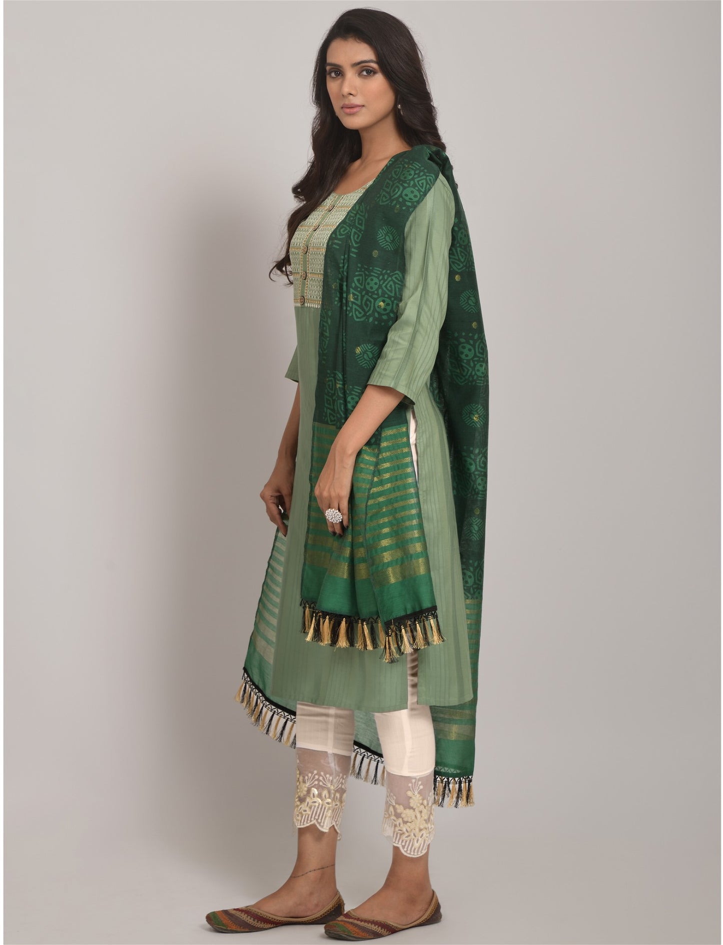 Pista Party Wear Embroidery Worked Kurta With Pant And Duppata Set - VOGUEHAVENSTORE