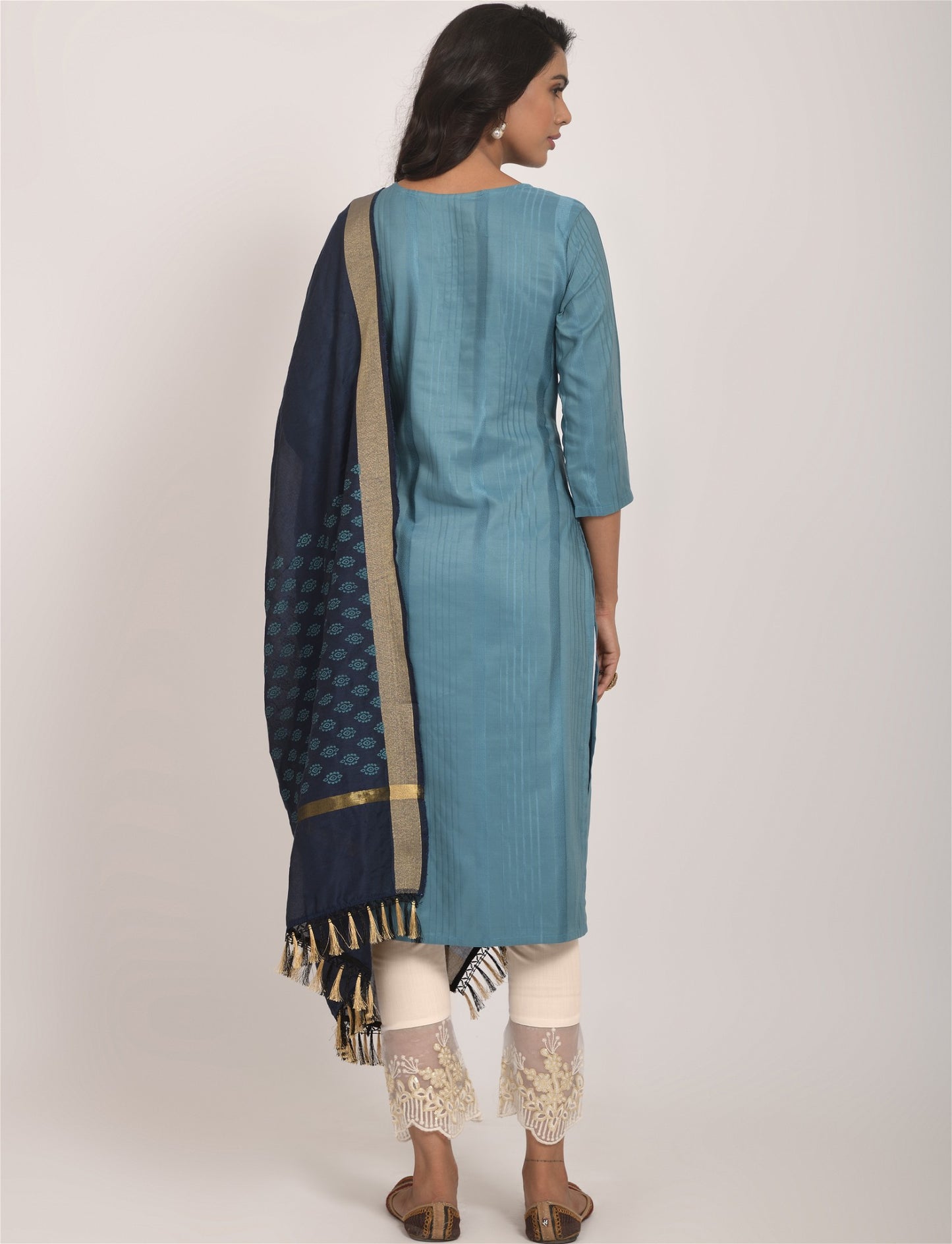 Sky Blue Party Wear Embroidery Worked Kurta With Pant And Duppata Set - VOGUEHAVENSTORE