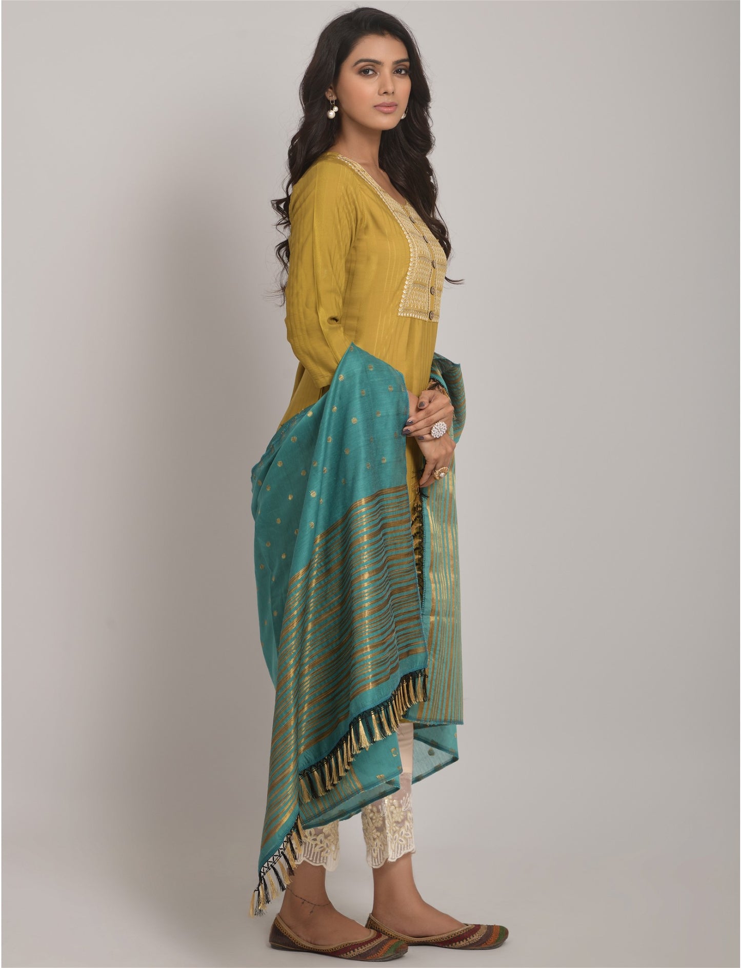 Yellow Party Wear Embroidery Worked Kurta With Pant And Duppata Set - VOGUEHAVENSTORE