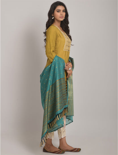 Yellow Party Wear Embroidery Worked Kurta With Pant And Duppata Set - VOGUEHAVENSTORE