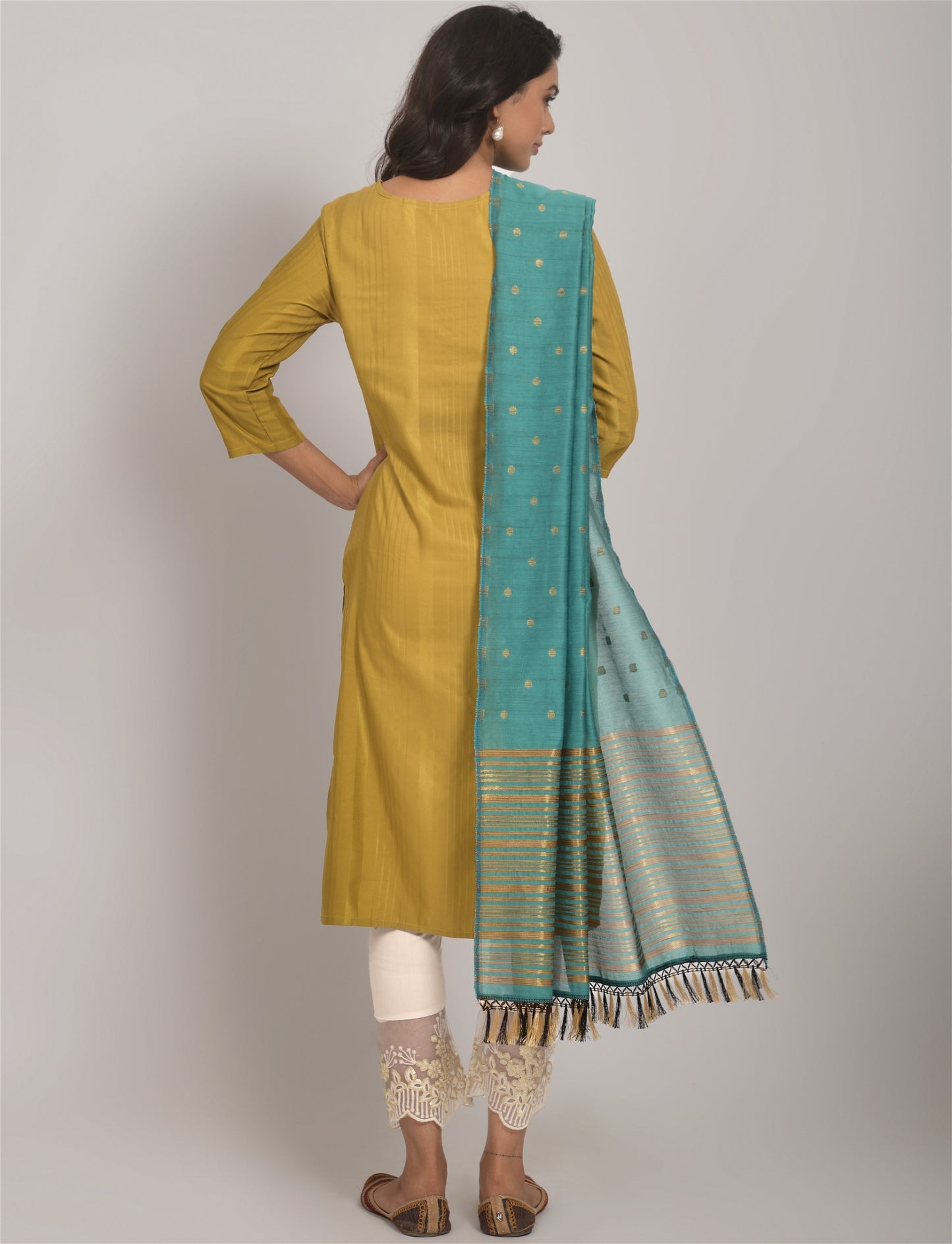 Yellow Party Wear Embroidery Worked Kurta With Pant And Duppata Set - VOGUEHAVENSTORE