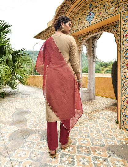 Chiku Party Wear Embroidery Worked Kurta With Pant And Duppata Set - VOGUEHAVENSTORE