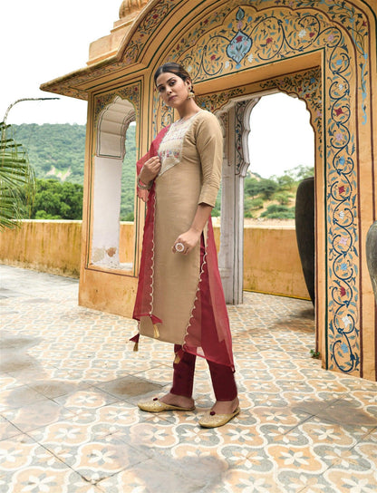 Chiku Party Wear Embroidery Worked Kurta With Pant And Duppata Set - VOGUEHAVENSTORE