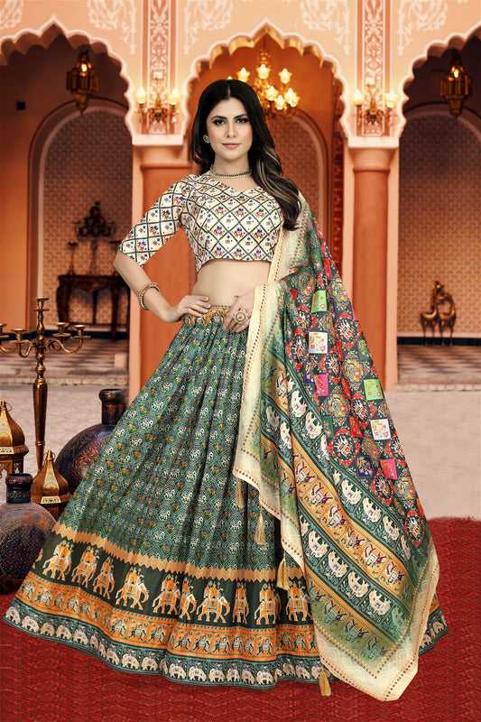 Digital Print Silk Lehenga Dola Choli With Latkan Dupatta - VOGUEHAVENSTORE