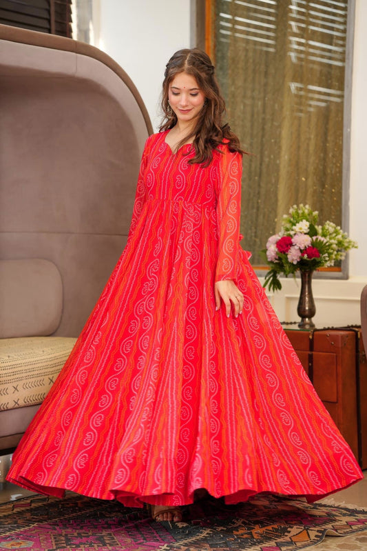 Red Color Beautiful and Stylish Full Flair Gown for Women - VOGUEHAVENSTORE