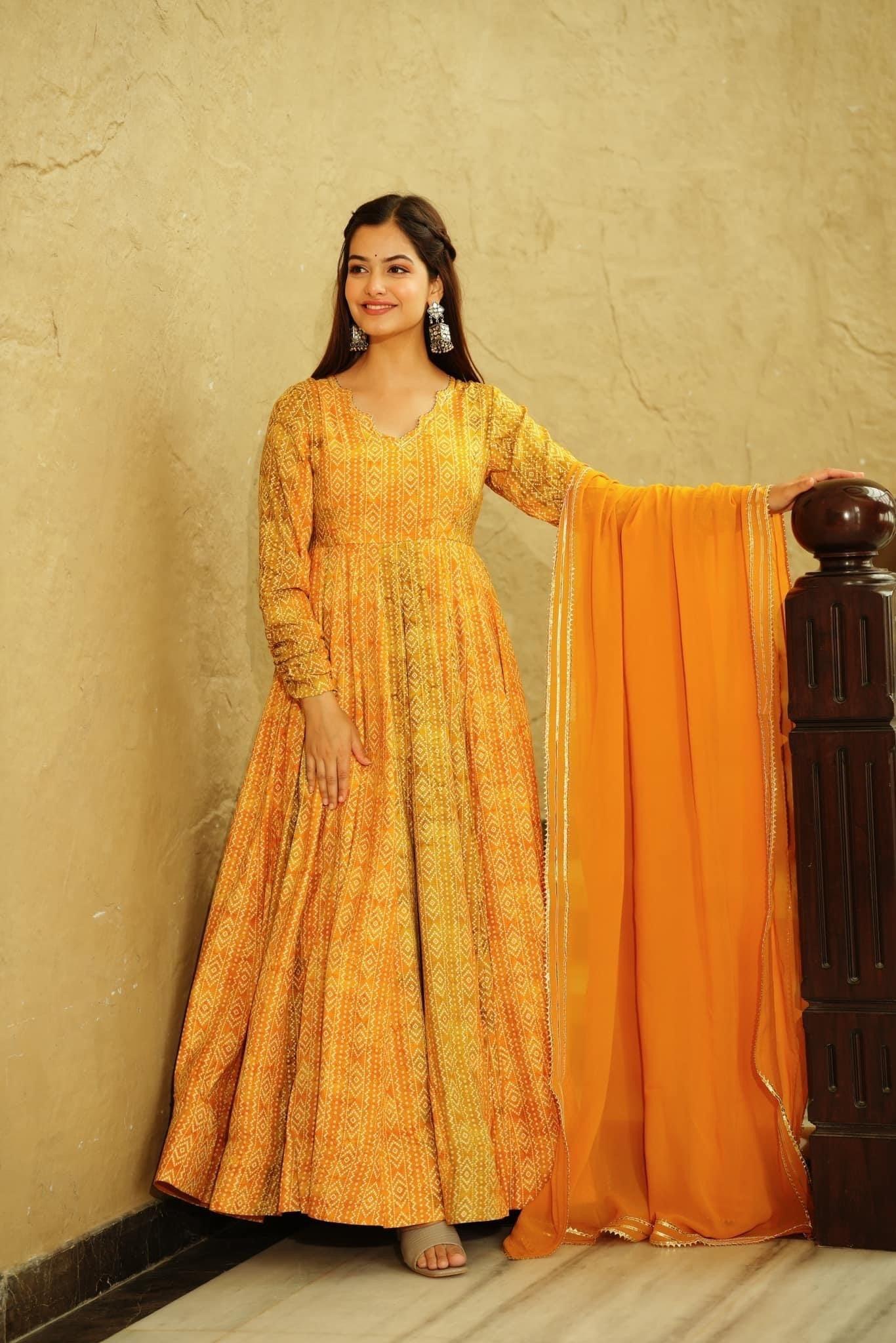 Beautiful and Stylish Full Flair Gown for Women In Yellow Color - VOGUEHAVENSTORE