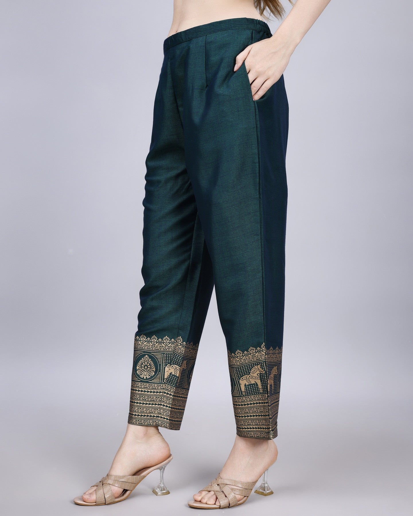 Ethnic Motifs Regular Chanderi Cotton Kurta with Churidar - VOGUEHAVENSTORE