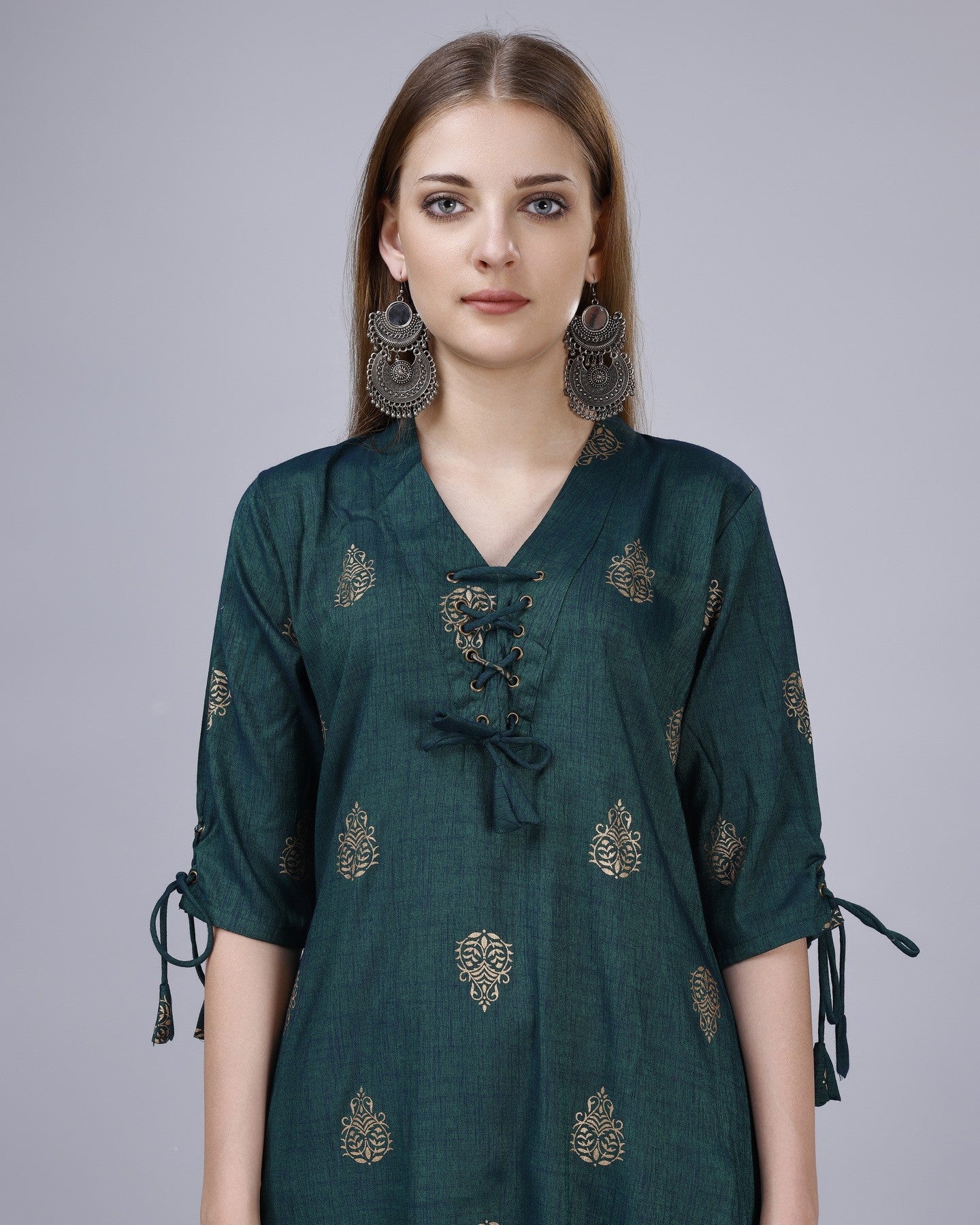 Ethnic Motifs Regular Chanderi Cotton Kurta with Churidar - VOGUEHAVENSTORE