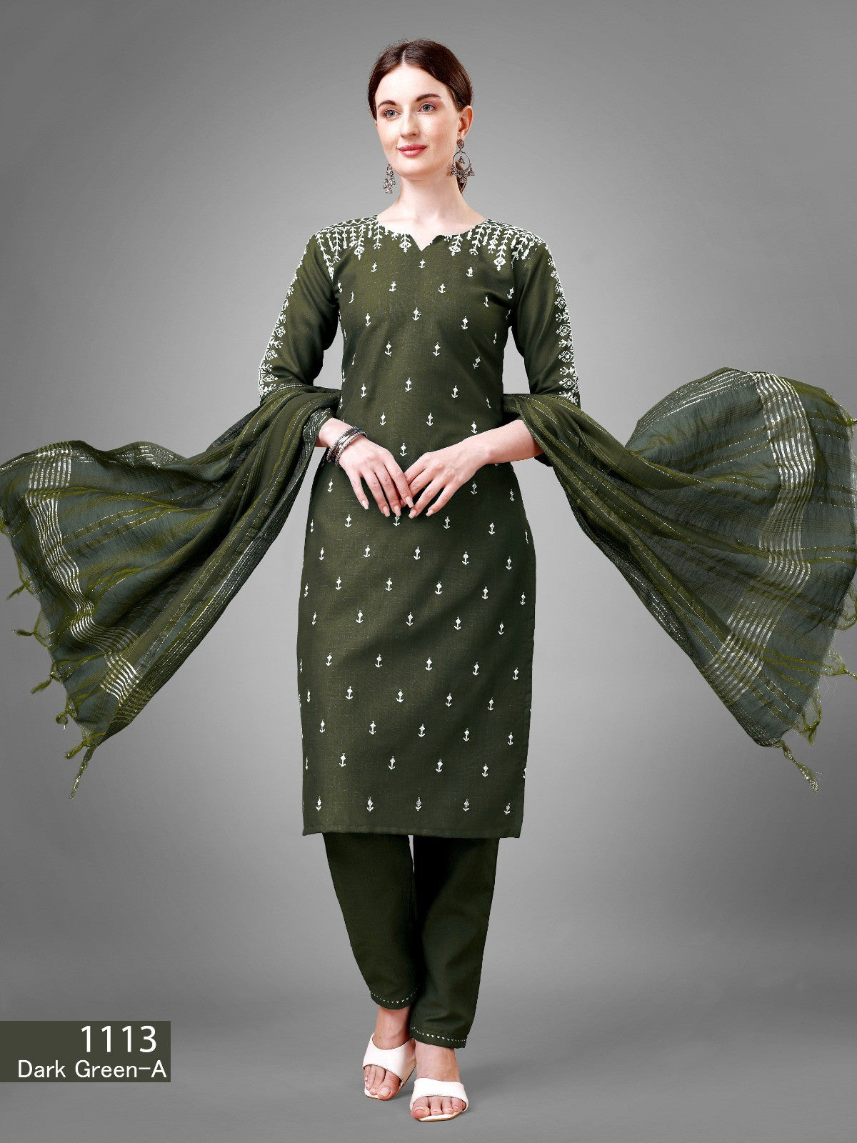 Voguehaven Green Cotton Embroidered And Sequins Work Trendy Suit - VOGUEHAVENSTORE