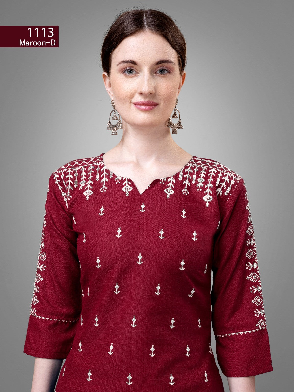 Voguehaven Women's Maroon Color Cotton Bland Embroidery With Sequence Work Kurta Pant With Dupatta Set - VOGUEHAVENSTORE