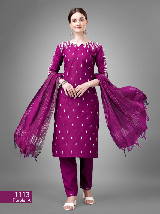 Voguehaven Purple Cotton Blend Readymade Salwar Suit - VOGUEHAVENSTORE