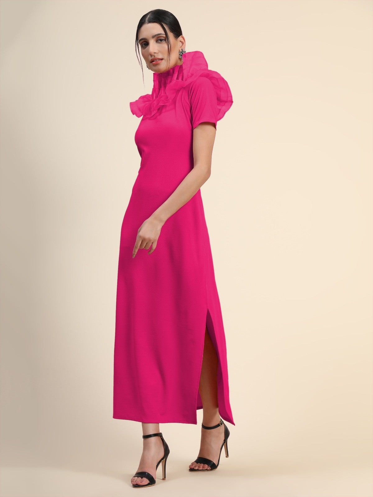 Women Stylish Solid Cotton Lycra Short Sleeve Maxi/Full Length Bodycon Pink Dress - VOGUEHAVENSTORE