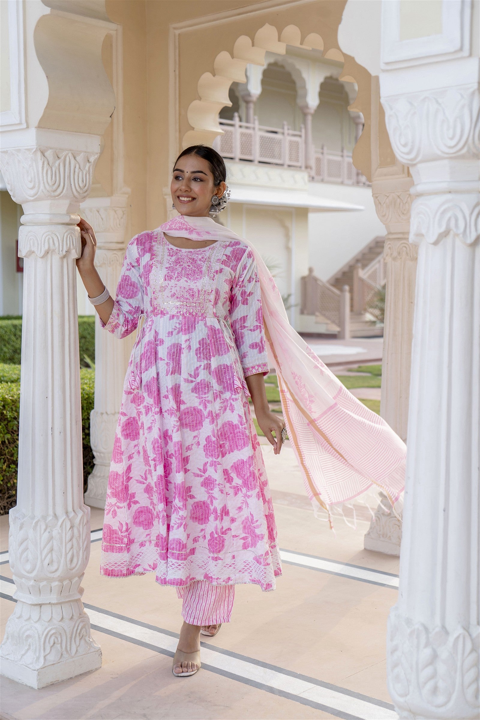 Pink Women Rayon Kurta Pant Dupatta Set - VOGUEHAVENSTORE