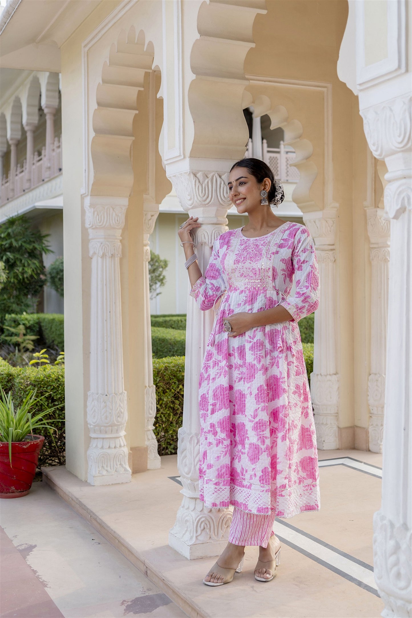 Pink Women Rayon Kurta Pant Dupatta Set - VOGUEHAVENSTORE