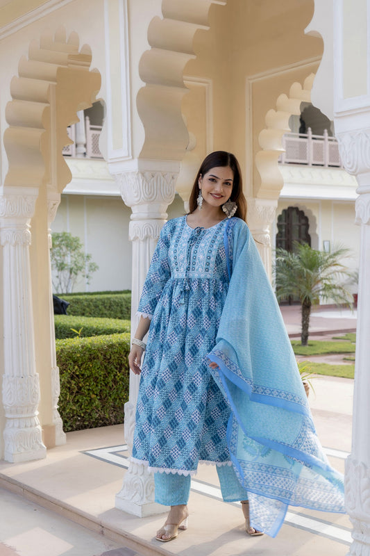 Women Embroidered Anarkali Kurta and Pant Set with Dupatta - VOGUEHAVENSTORE