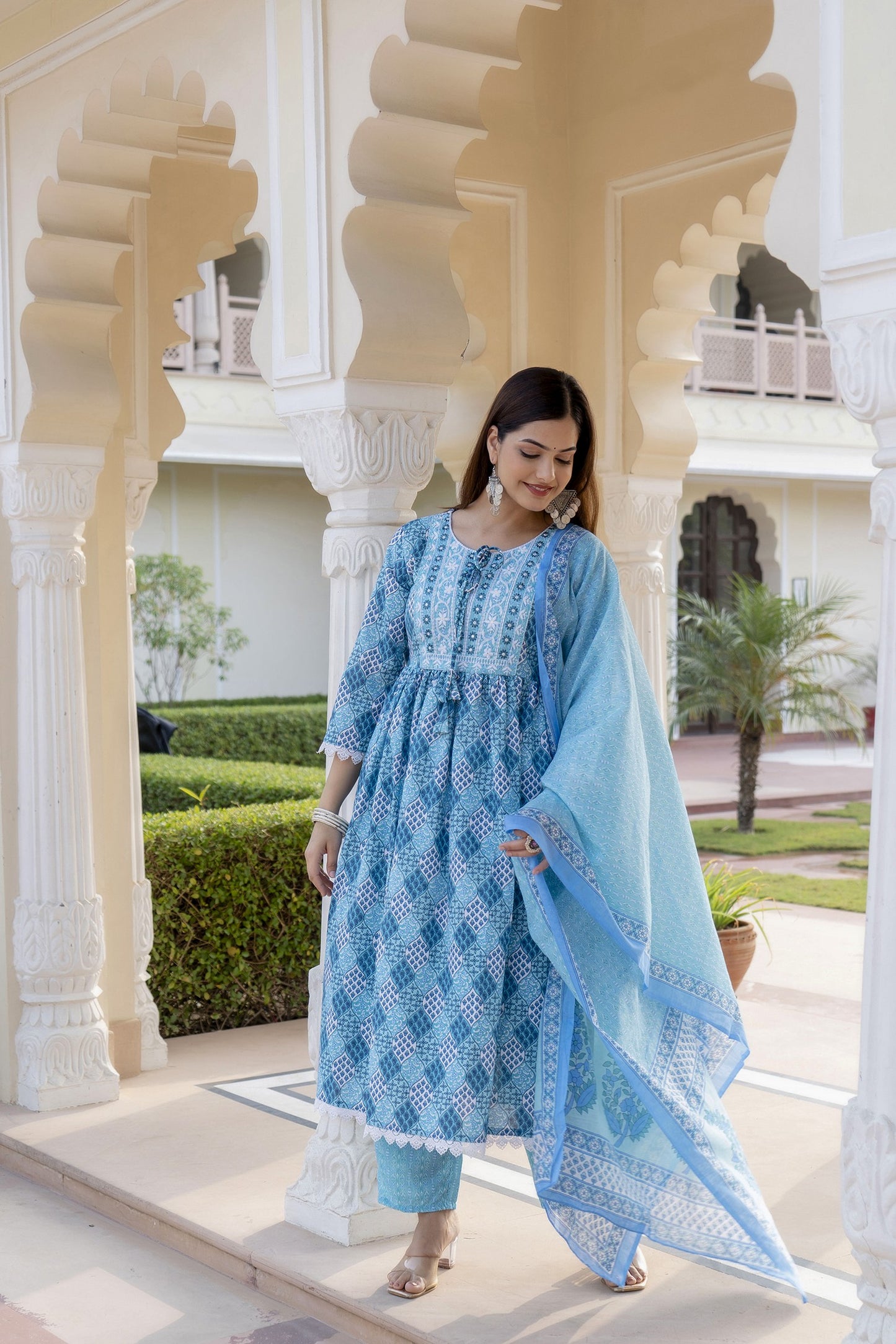 Women Embroidered Anarkali Kurta and Pant Set with Dupatta - VOGUEHAVENSTORE