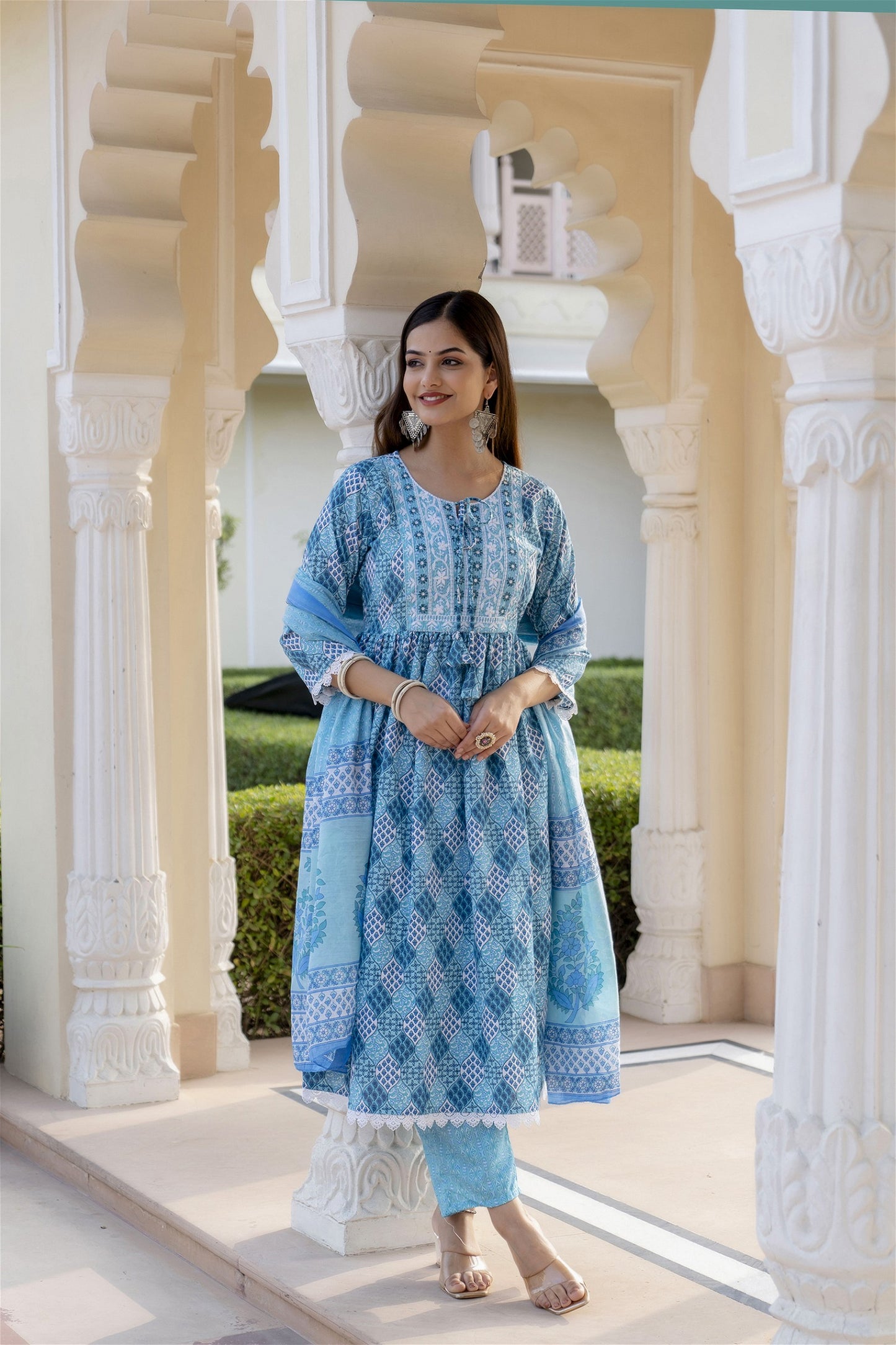 Women Embroidered Anarkali Kurta and Pant Set with Dupatta - VOGUEHAVENSTORE