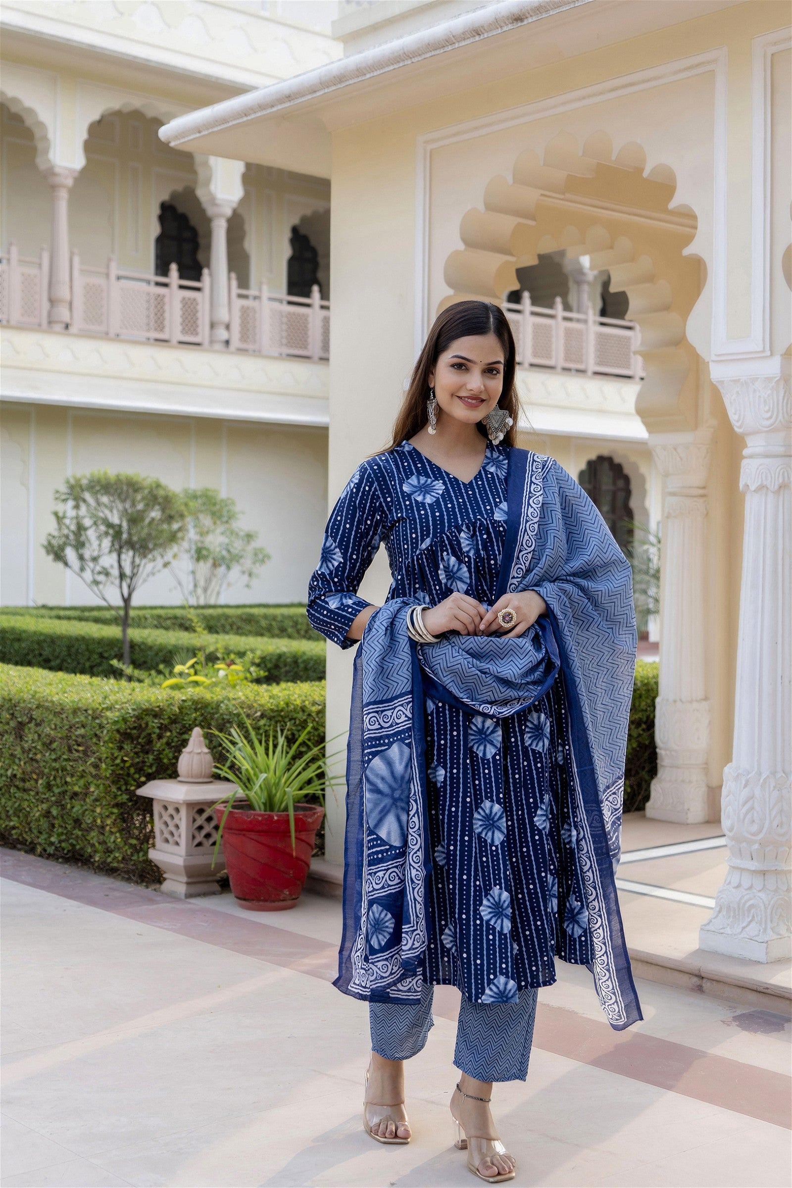 Women Blue Indigo Kurta and Pant Set With Dupatta - VOGUEHAVENSTORE