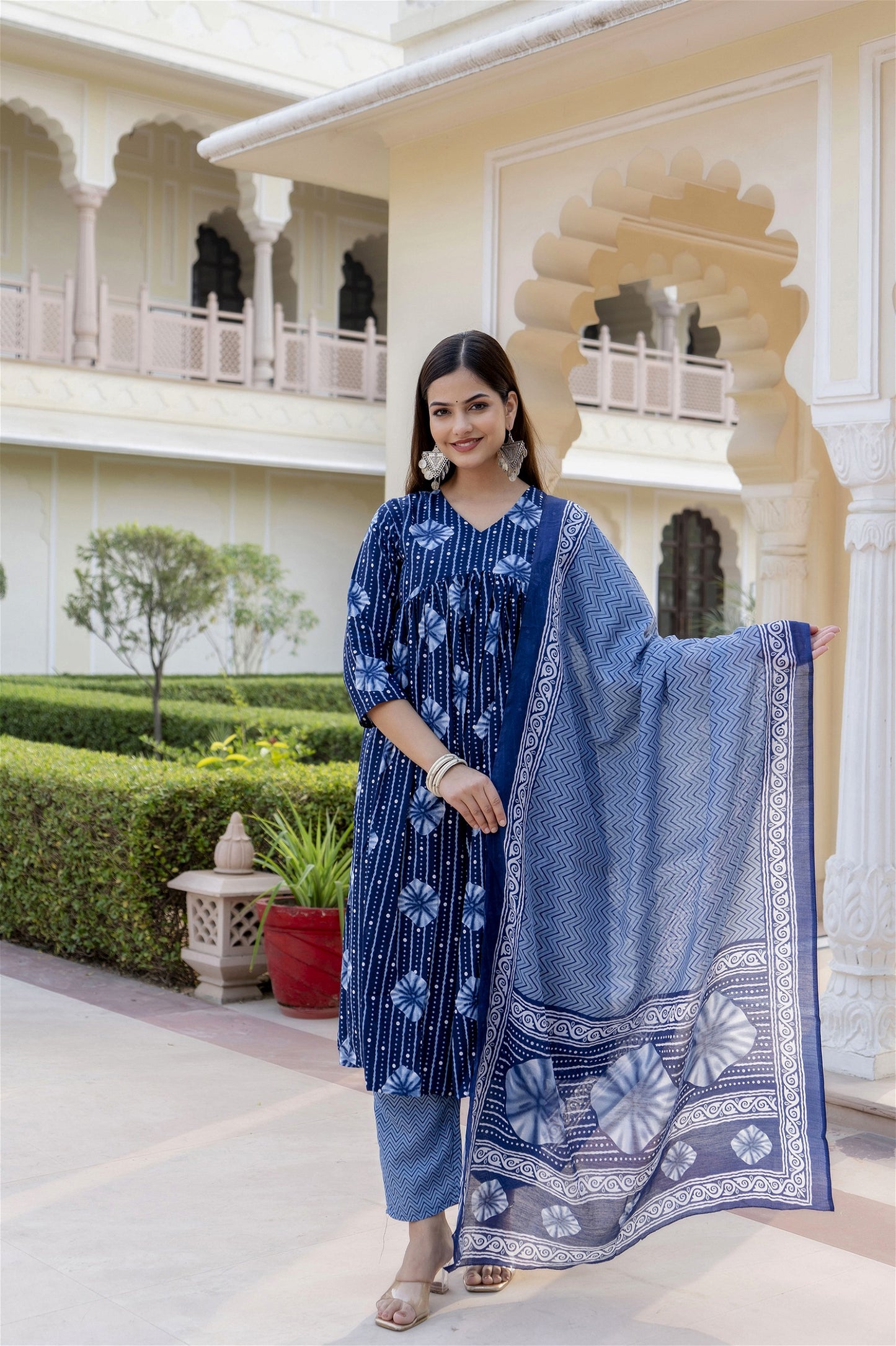 Women Blue Indigo Kurta and Pant Set With Dupatta - VOGUEHAVENSTORE