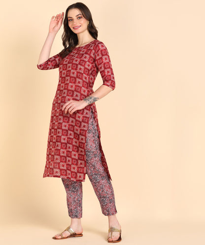 Voguehaven Women's Cotton Printed Straight Kurti With Pant Set - VOGUEHAVENSTORE