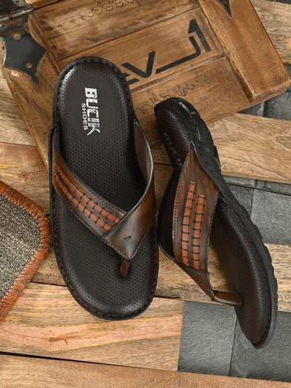 VogueHaven-Men's Brown Synthetic Leather Slipper - VOGUEHAVENSTORE