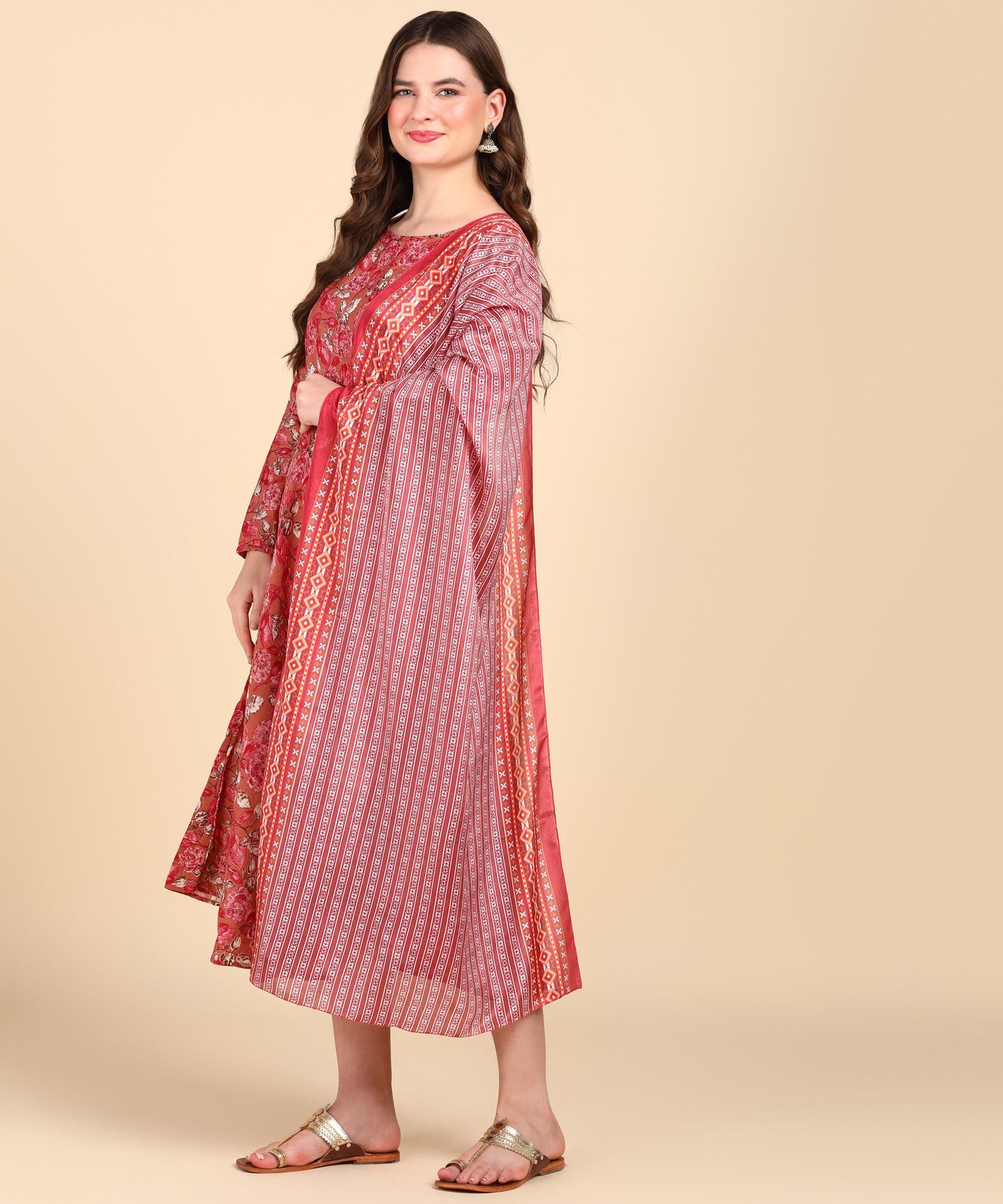 Voguehaven Women's Anarkali Cotton Printed Kurti With Dupatta Set - VOGUEHAVENSTORE