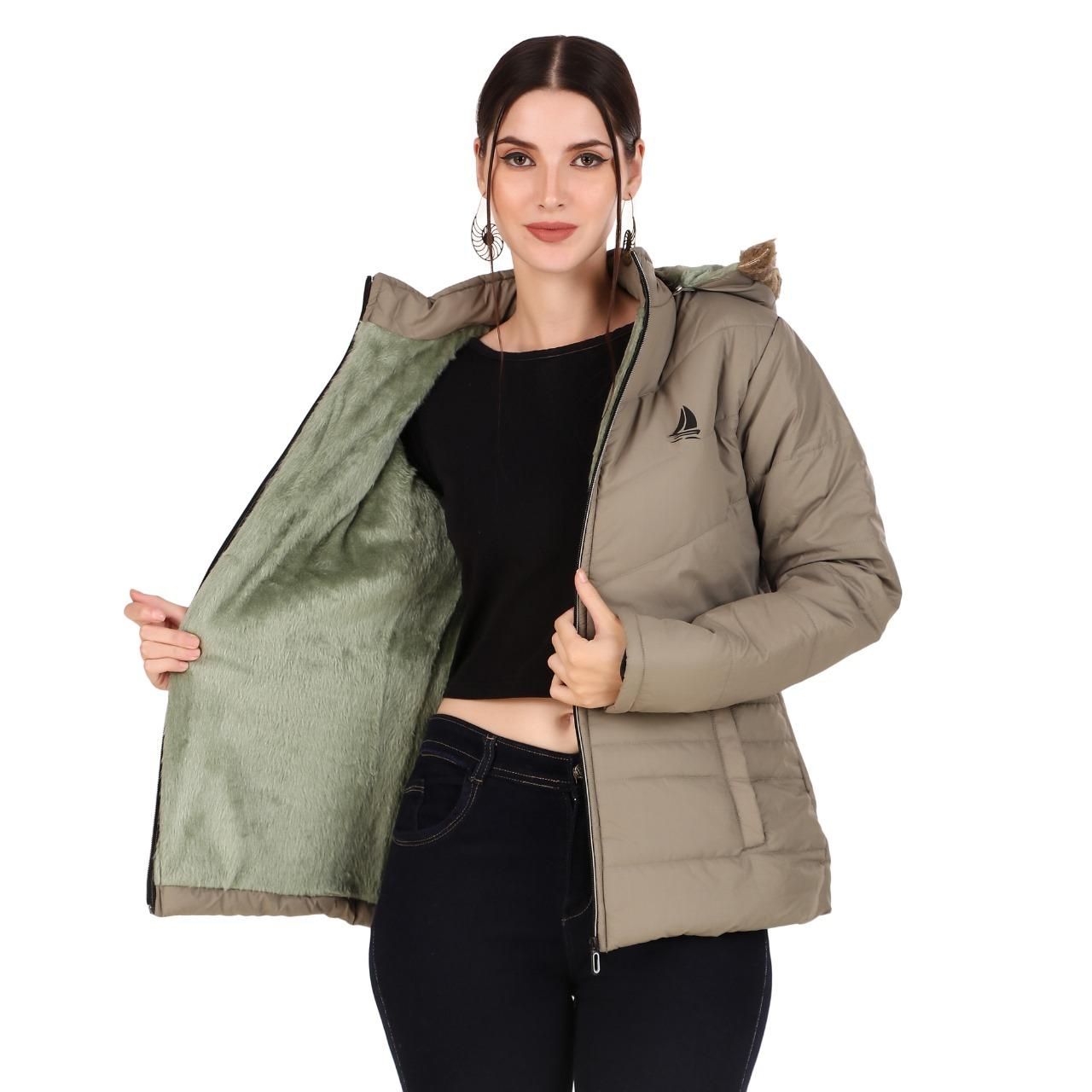 Voguehaven Women's Solid Fluffy/ Puff Jackets - VOGUEHAVENSTORE